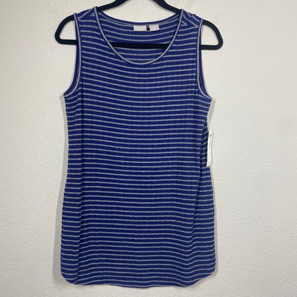 Chico's 0/Small Zynergy Plush Chevron Striped Tank Ink Purple Crew Sleeveless - Picture 2 of 8